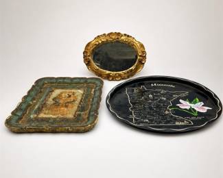 Lot 575: Florentine Gilt Tray, Mirror & Minnesota Souvenir Tray