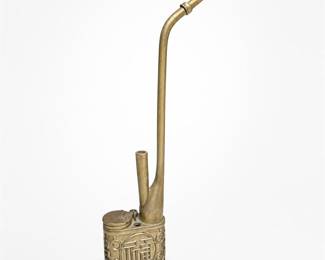 Lot 517: Chinese Paktong Water Pipe with Fu Character Medallion