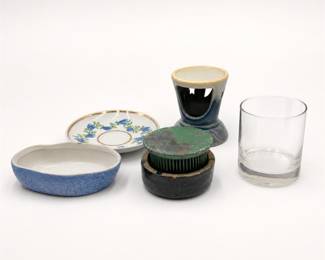 Lot 559: Two Flower Frogs, Ceramic Oil Warmer & Smalls Group