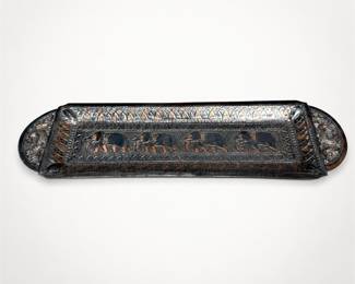 Lot 511: South Asian Silvered Copper Elephant Procession Pen Tray