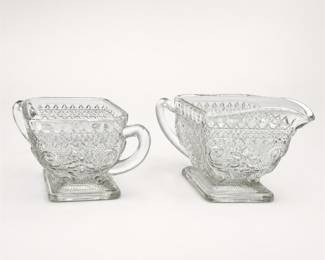 Lot 727: Indiana Glass Sandwich Pattern Diamond Creamer & Sugar