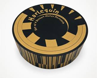 Lot 584: Set of 4 Godinger Harlequin Gold & Black Dessert Plates