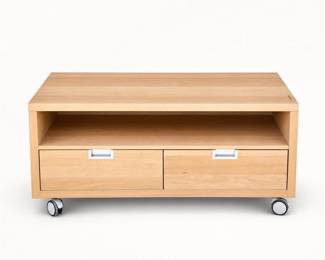 Lot 473: IKEA-Style Beech-Finish Rolling TV Cart with Two Drawers