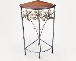 Lot 466: Corner Plant Stand with Metal Flower Accents