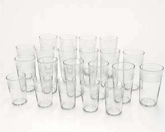Lot 757: 21 Needle-Etched & Pine Cone Cut Glass Tumblers