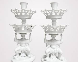 Lot 399: Pair of Blanc de Chine Epergnes Attributed to Mottahedeh