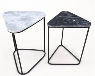 Lot 445: Pair of Triangular Marble Top Nesting Side Tables