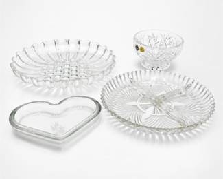 Lot 708: Bohemia Crystal Bowl & 3 Pressed Glass Serving Dishes