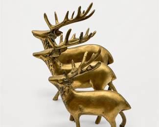 Lot 606: Set of 3 Vintage Graduated Brass Deer Figurines