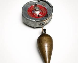 Lot 571B: Vintage Brass Plumb Bob with Crank-Wound Line Reel