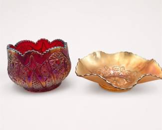 Lot 731: 2 Carnival Glass Bowls: Red & Marigold