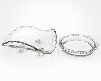 Lot 728: Candlewick-Style Beaded Coaster & Footed Crimped Glass Bowl
