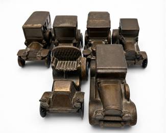 Lot 607: 6 Banthrico-Style Bronze Cast Metal Antique Car Models