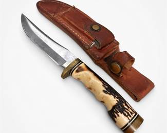 Lot 538: Schrade Uncle Henry 153UH Golden Spike Knife with Sheath