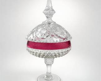 Lot 739: Indiana Glass Diamond Point Ruby Band Compote with Lid