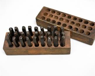 Lot 530: Vintage Steel Alphabet Letter Punch Set in Wooden Block