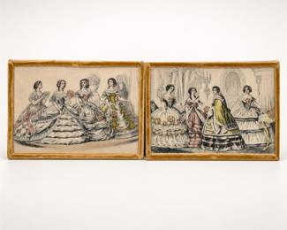 Lot 568: Pair of Leota Woy Hand-Tinted Godey Fashion Prints