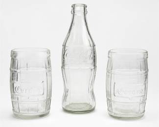 Lot 703: Pair of Corona Barrel Glasses & Coca-Cola No Refill Bottle