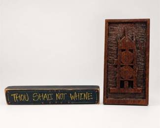 Lot 574: Carved Prague Astronomical Clock Plaque & Wood Block Sign