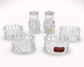 Lot 725: Gorham Crystal Napkin Ring & Shaker Set, 6 Pieces