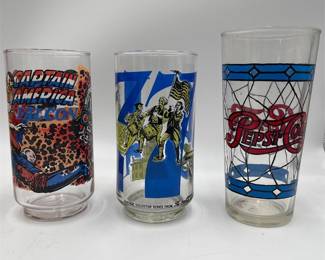 Lot 592: 3 Vintage Promo Glasses: Captain America, Coke 76, Pepsi