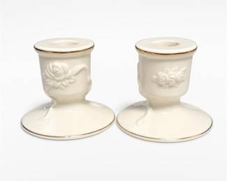 Lot 583B: Pair of Lenox Embossed Rose Candlestick Holders