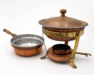 Lot 565: Mid-Century Copper & Brass Chafing Dish with Burner