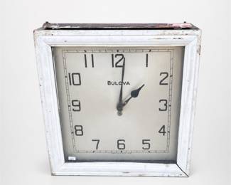 Lot 464: Vintage Bulova Watch Co. Square Electric Wall Clock
