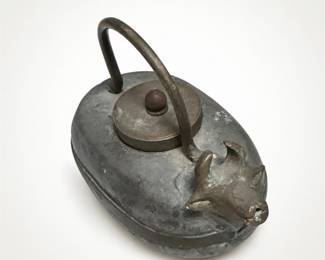 Lot 392: Miniature Pewter & Brass Water Dropper with Ox-Head Spout