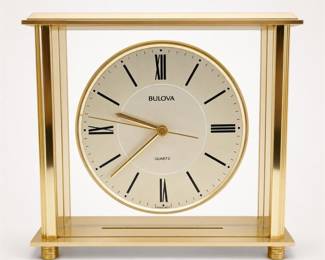 Lot 446: Bulova Grand Prix B1700 Brass Quartz Mantel Clock
