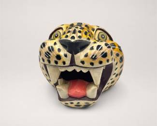 Lot 752: Mexican Folk Art Carved Wood Jaguar Head