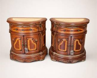 Lot 021: Pair of AICO Michael Amini Cortina Marble-Top Bedside Chests