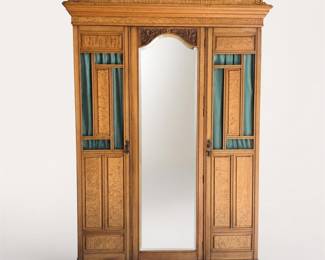 Lot 056: Victorian Aesthetic Movement Ash Wardrobe with Mirror Door
