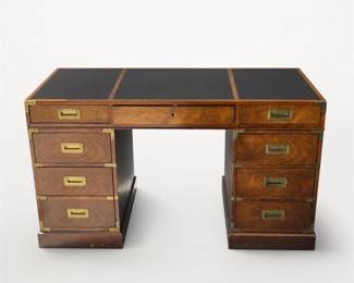 Lot 062: Campaign-Style Double-Pedestal Desk with Brass-Bound Corners