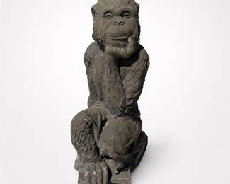 Lot 045: Cast Stone Thinking Monkey Garden Statue, After Rheinhold