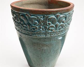 Lot 046: Teal Glazed Terracotta Planter with Acanthus-Scroll Band