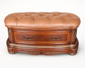Lot 016: AICO Michael Amini Cortina Cedar-Lined Leather Storage Bench