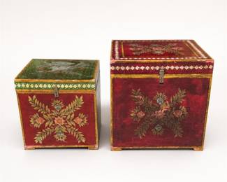 Lot 050: Two Graduated Indian Hand-Painted Lift-Top Chests