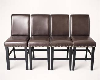 Lot 041: Set of 4 Brown Faux Leather Nailhead Counter Stools