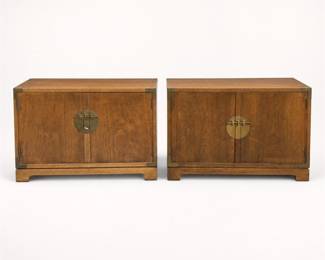 Lot 055: Pair of Campaign-Style Brass-Mounted Low Cabinets