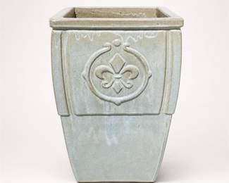 Lot 059: Sage Glazed Ceramic Planter with Fleur-de-Lis Medallion