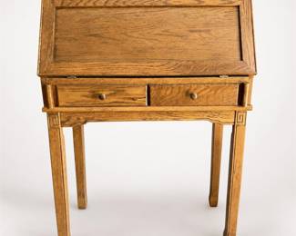 Lot 022: Oak Drop-Front Secretary Desk with Fitted Interior