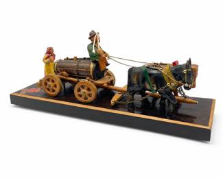 Lot 1018: Rhön Sepp Carved Wood Ox & Horse Barrel Wagon Scene
