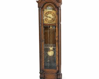 Lot 0655: Colonial Oak Grandfather Clock with Moon-Phase Dial