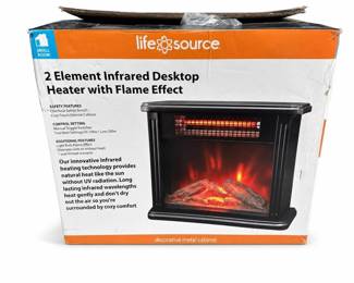 Lot 835: LifeSource Infrared Desktop Heater with Flame Effect - New in Box