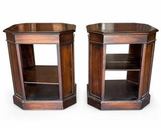 Lot 0652: Pair of Regency-Style Leather-Top Octagonal Side Tables
