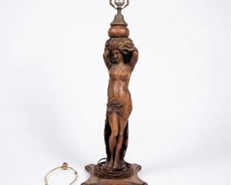 Lot 798: Ross & Seeley Carved Wood Figural Nude Table Lamp