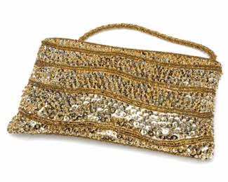 Lot 814: Gold Sequined and Beaded Evening Bag with Wrist Strap