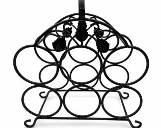 Lot 836: Wrought Iron 6-Bottle Wine Rack with Grape Leaves