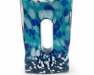 Lot 1036: Hand-Blown Art Glass Slab Vase with Oval Cutout